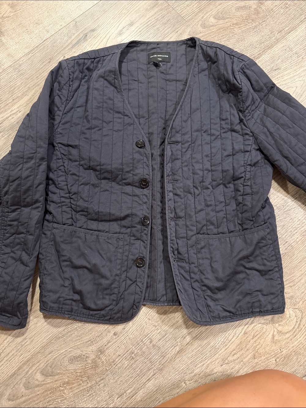 Club Monaco Quilted Button-Front Jacket in Dark Navy